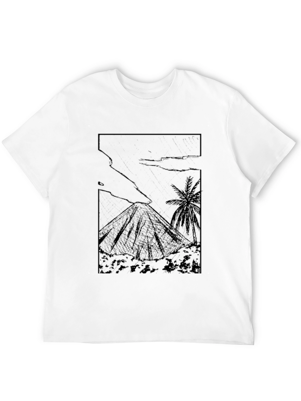 Black Graphic Tee - Island Volcano Print