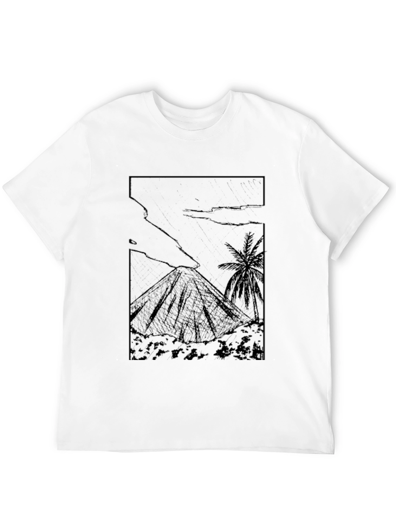 Black Graphic Tee - Island Volcano Print