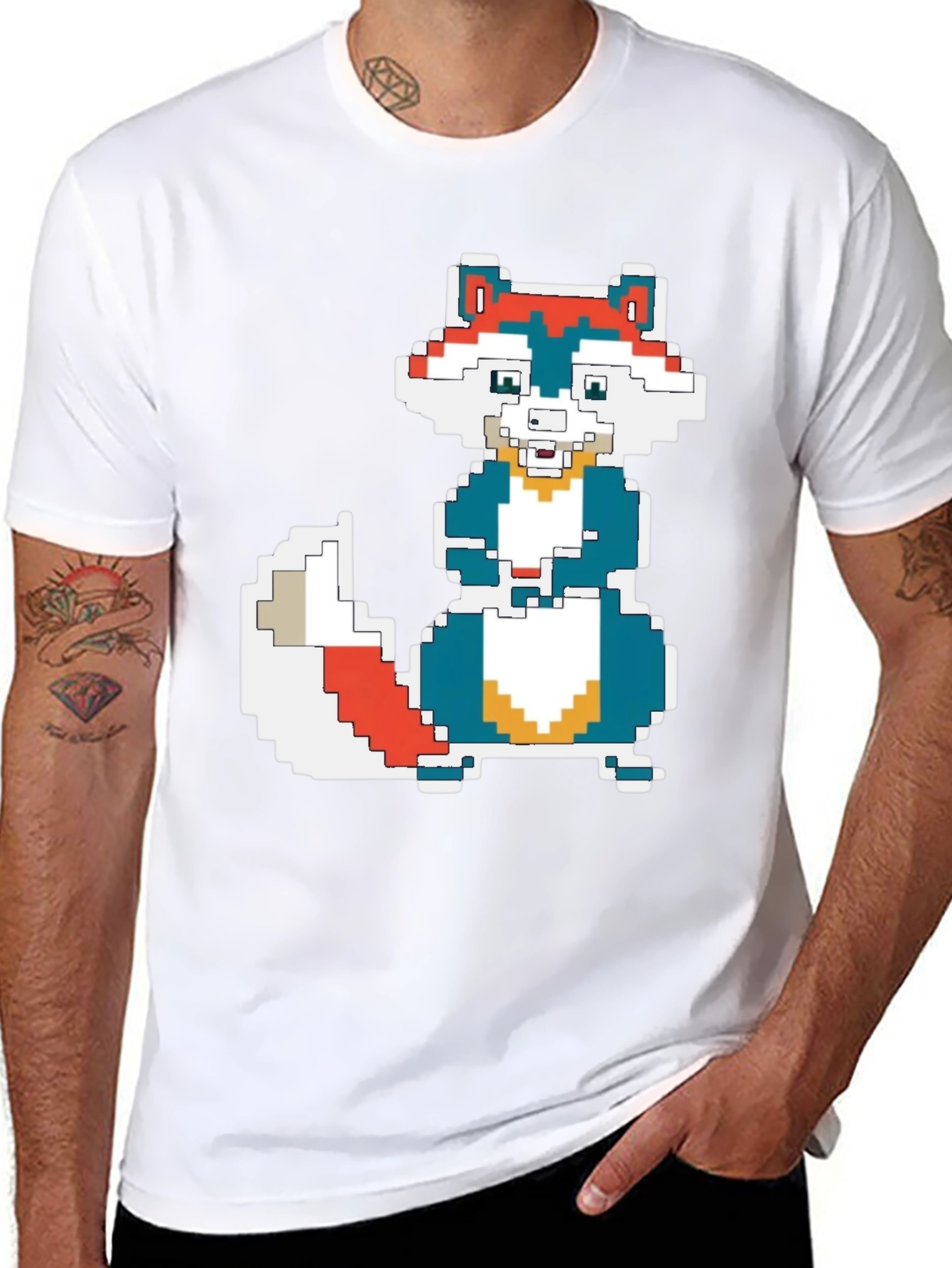 Pixel Art Squirrel Graphic Tee - Black Cotton T-Shirt