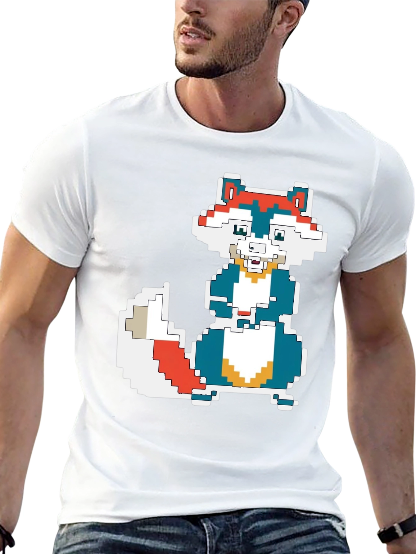 Pixel Art Squirrel Graphic Tee - Black Cotton T-Shirt