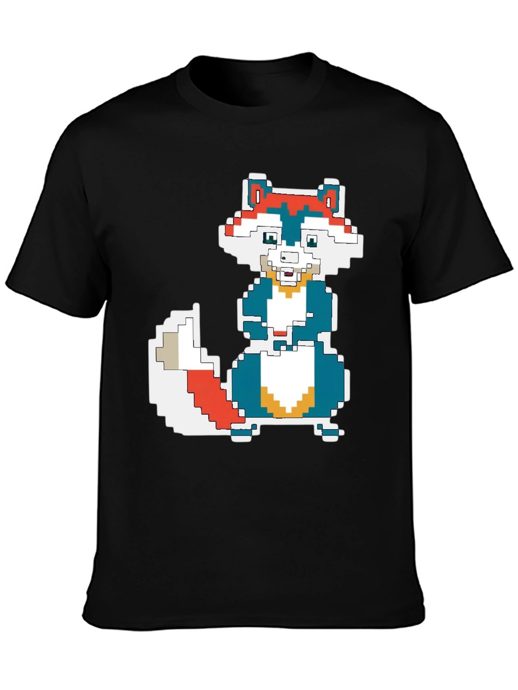 Pixel Art Squirrel Graphic Tee - Black Cotton T-Shirt