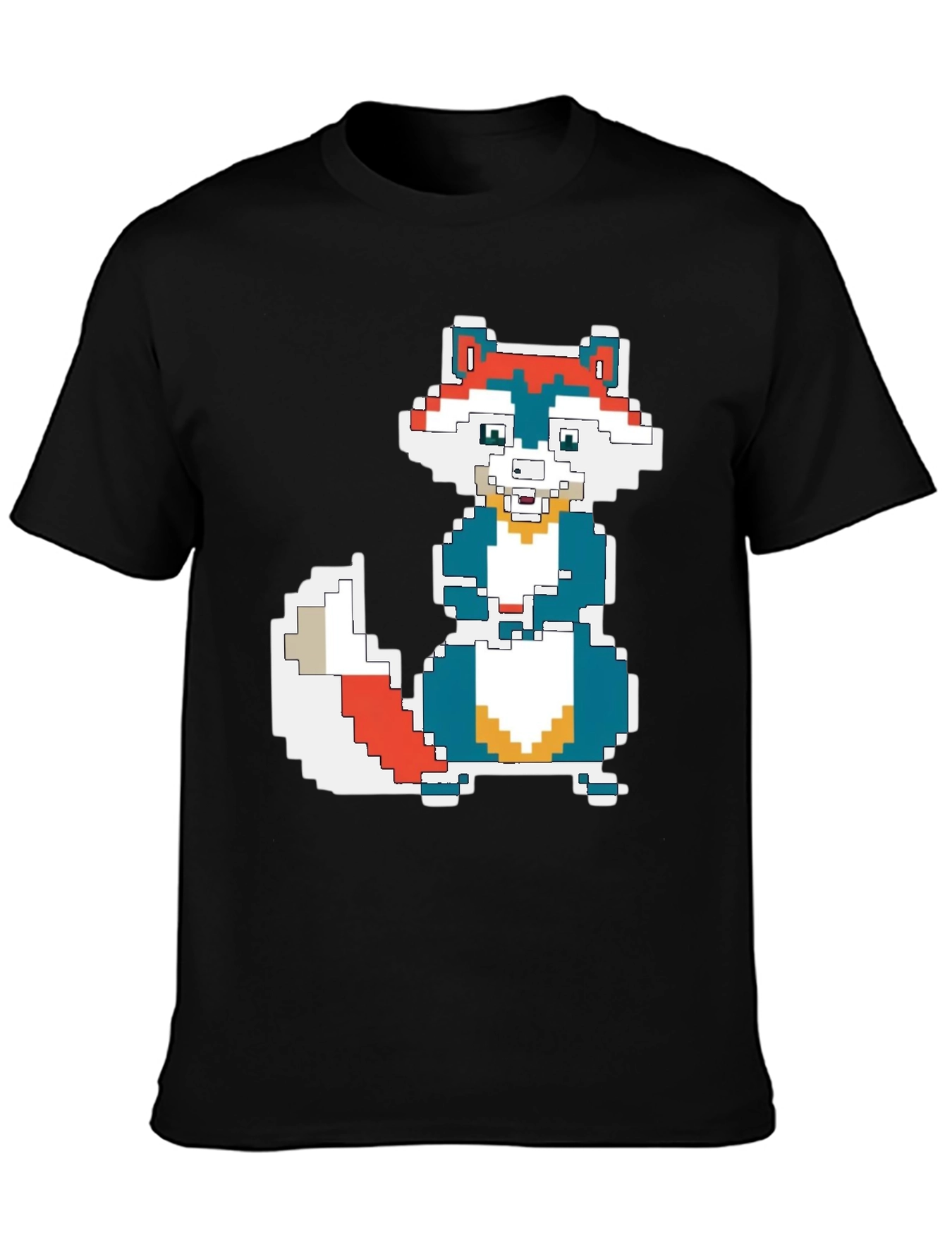 Pixel Art Squirrel Graphic Tee - Black Cotton T-Shirt