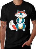 Pixel Art Squirrel Graphic Tee - Black Cotton T-Shirt