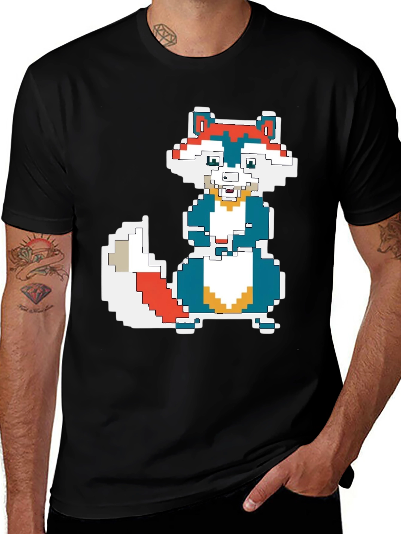 Pixel Art Squirrel Graphic Tee - Black Cotton T-Shirt