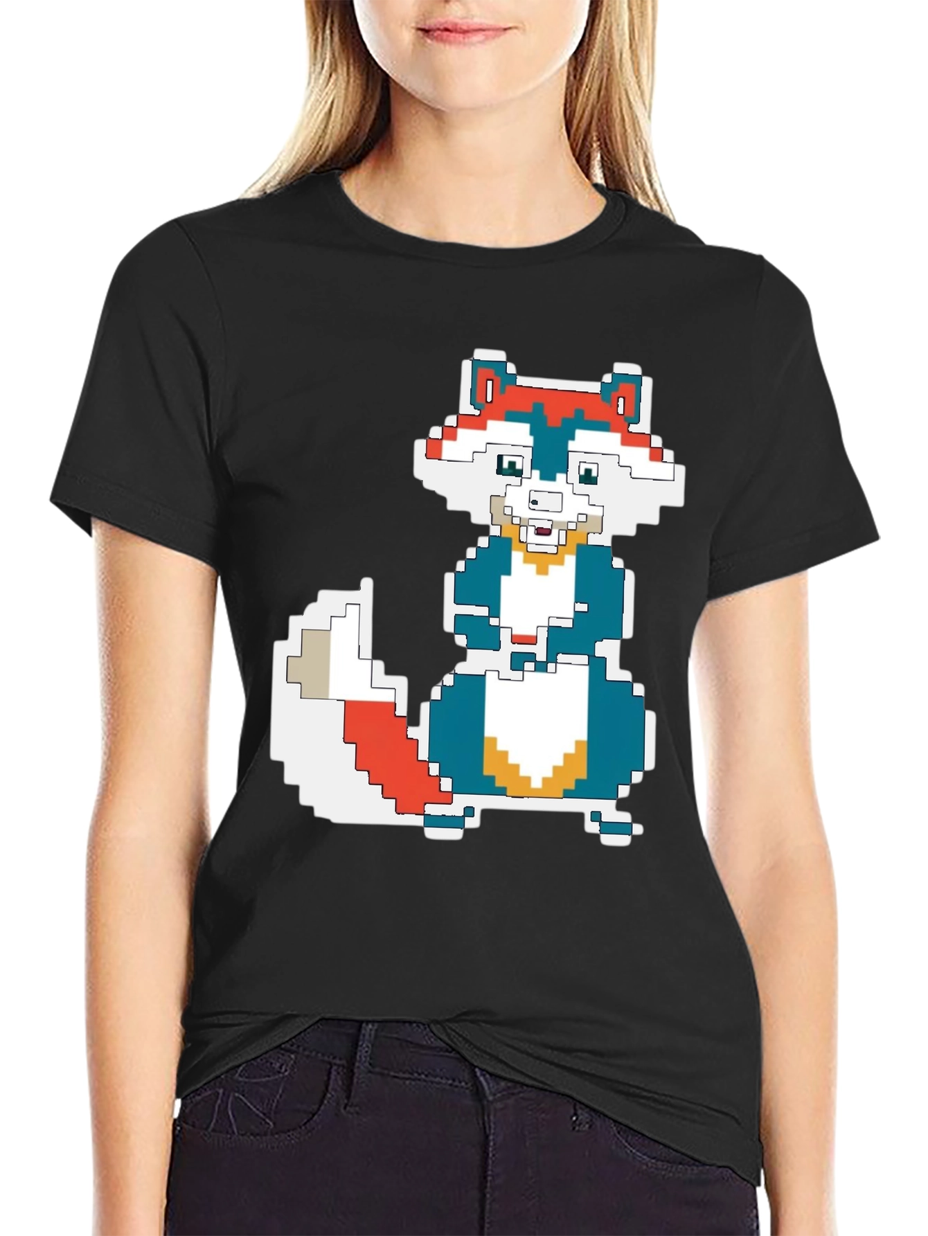 Pixel Art Squirrel Graphic Tee - Black Cotton T-Shirt