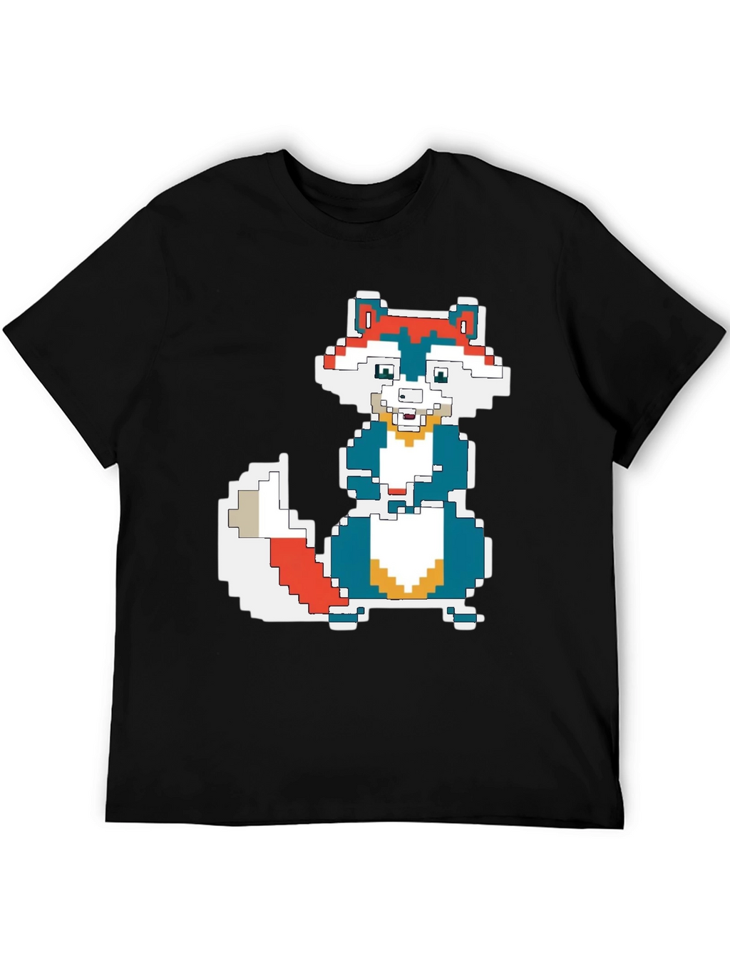 Pixel Art Squirrel Graphic Tee - Black Cotton T-Shirt