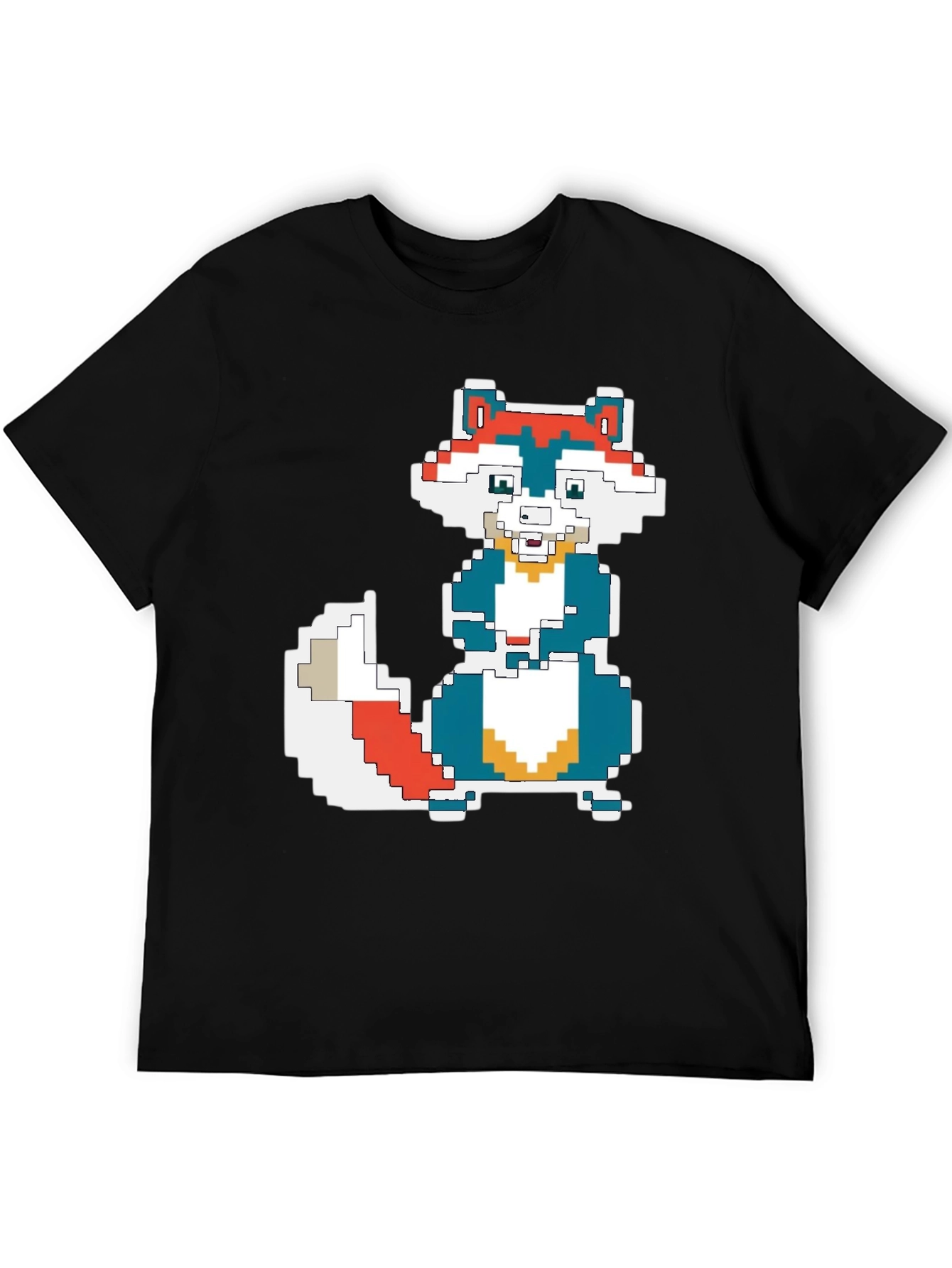 Pixel Art Squirrel Graphic Tee - Black Cotton T-Shirt