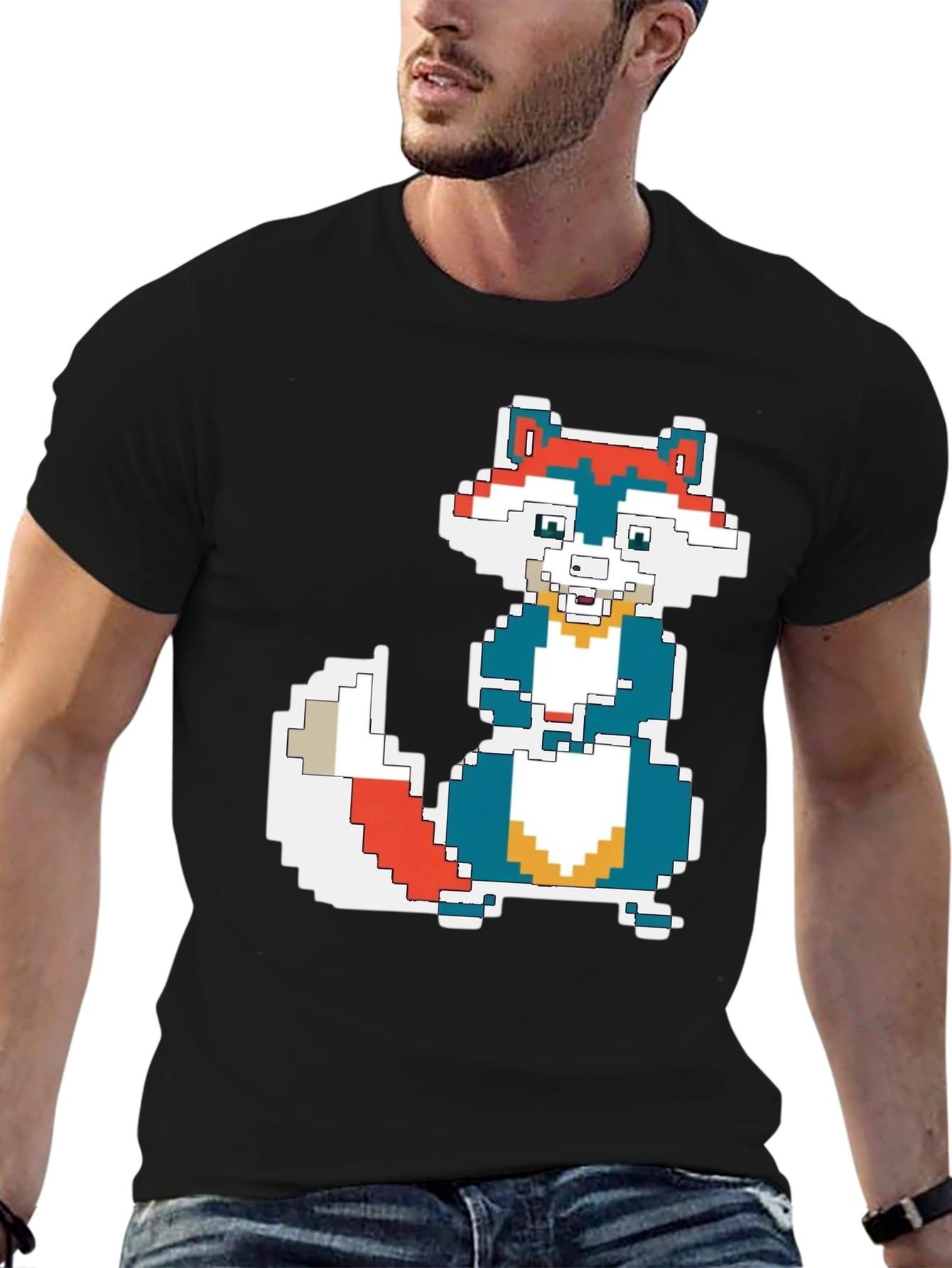 Pixel Art Squirrel Graphic Tee - Black Cotton T-Shirt