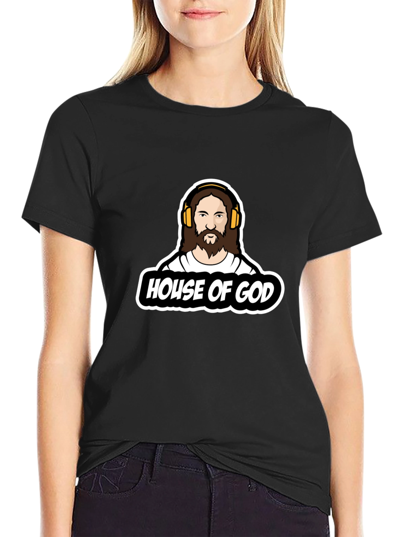 House of God Graphic Tee - Black Cotton T-Shirt