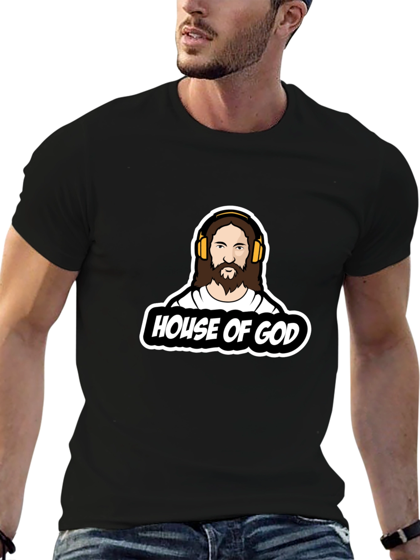 House of God Graphic Tee - Black Cotton T-Shirt