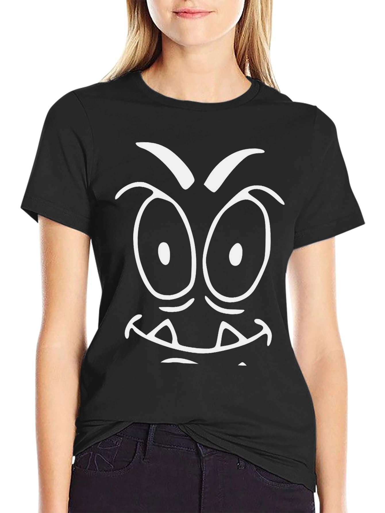 Funny Monster Face Black T-Shirt