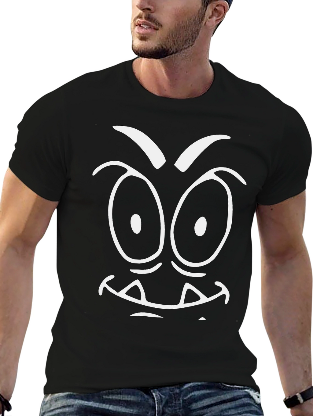 Funny Monster Face Black T-Shirt