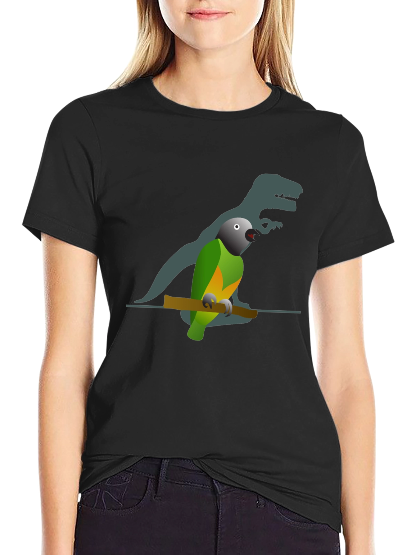 Parrot Shadow T-Shirt - Novelty Bird & Dinosaur Tee