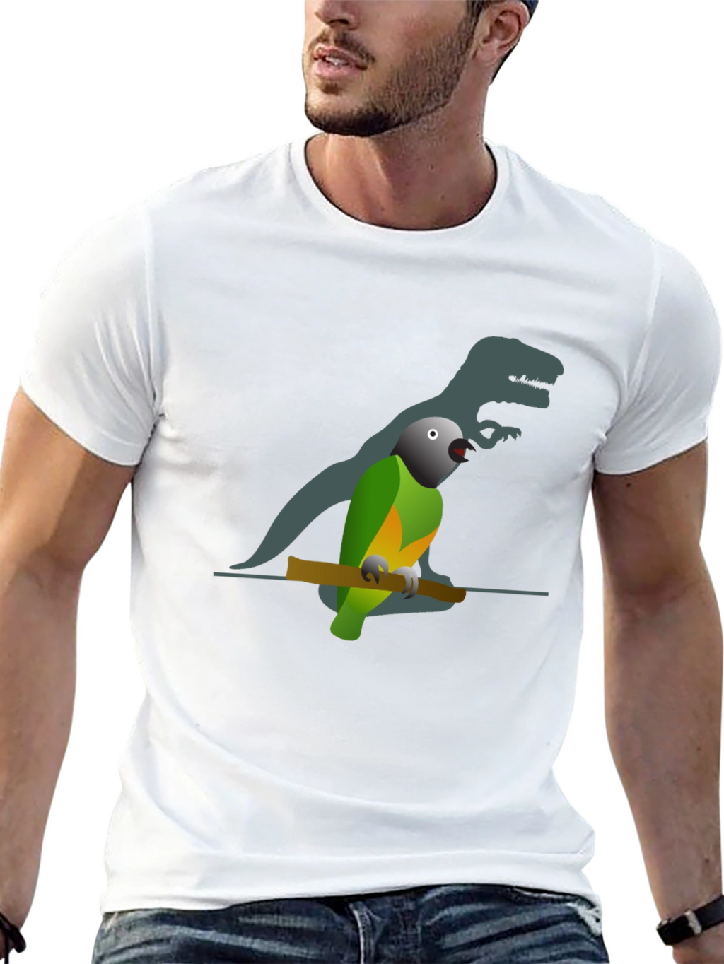Parrot Shadow T-Shirt - Novelty Bird & Dinosaur Tee