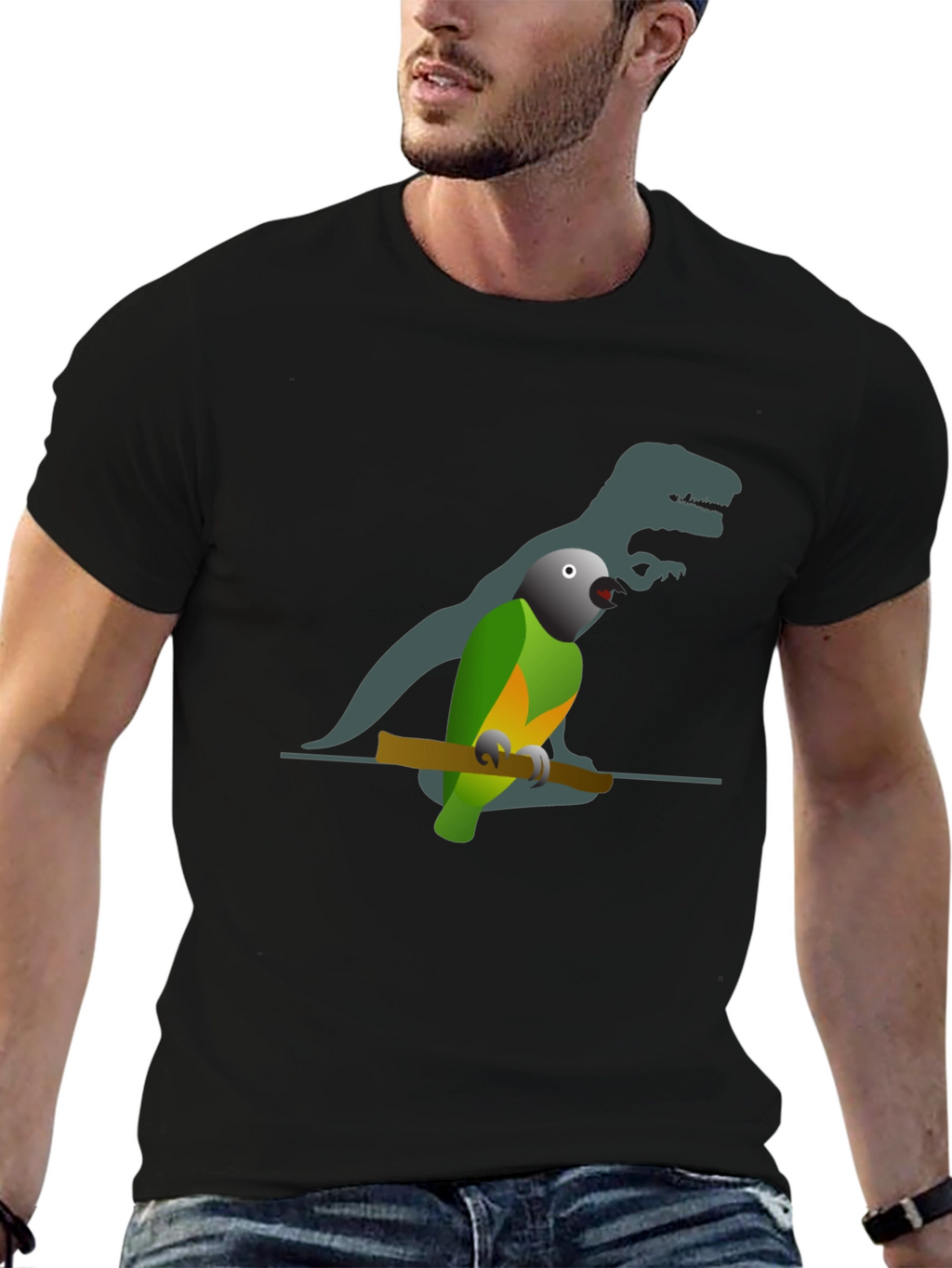 Parrot Shadow T-Shirt - Novelty Bird & Dinosaur Tee