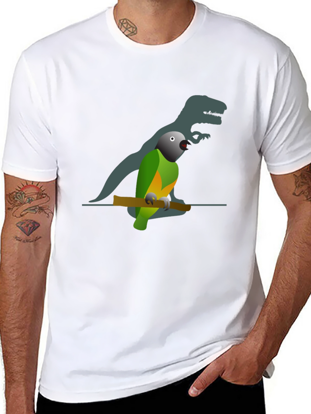Parrot Shadow T-Shirt - Novelty Bird & Dinosaur Tee
