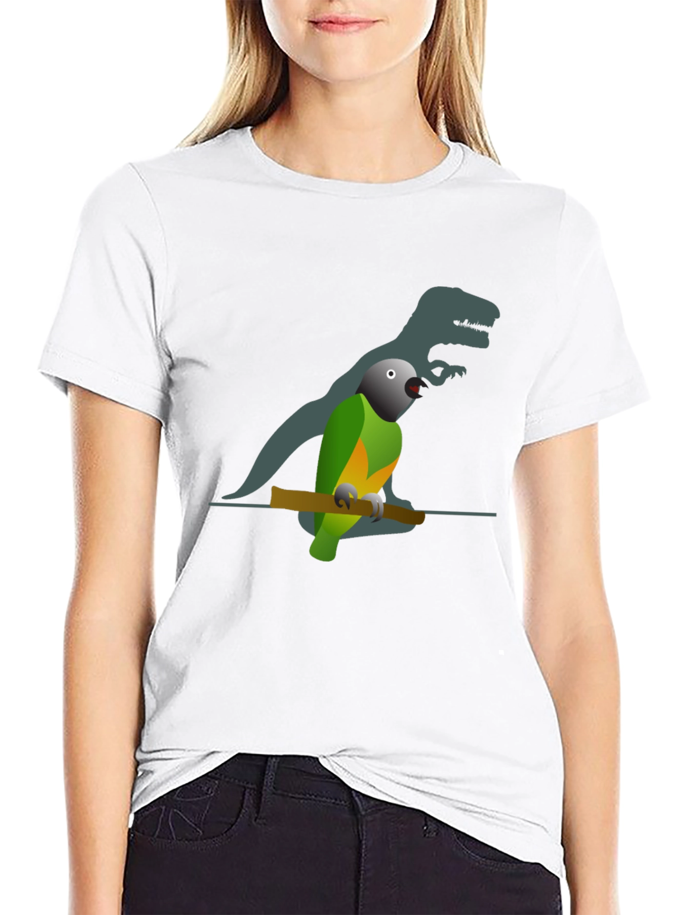 Parrot Shadow T-Shirt - Novelty Bird & Dinosaur Tee