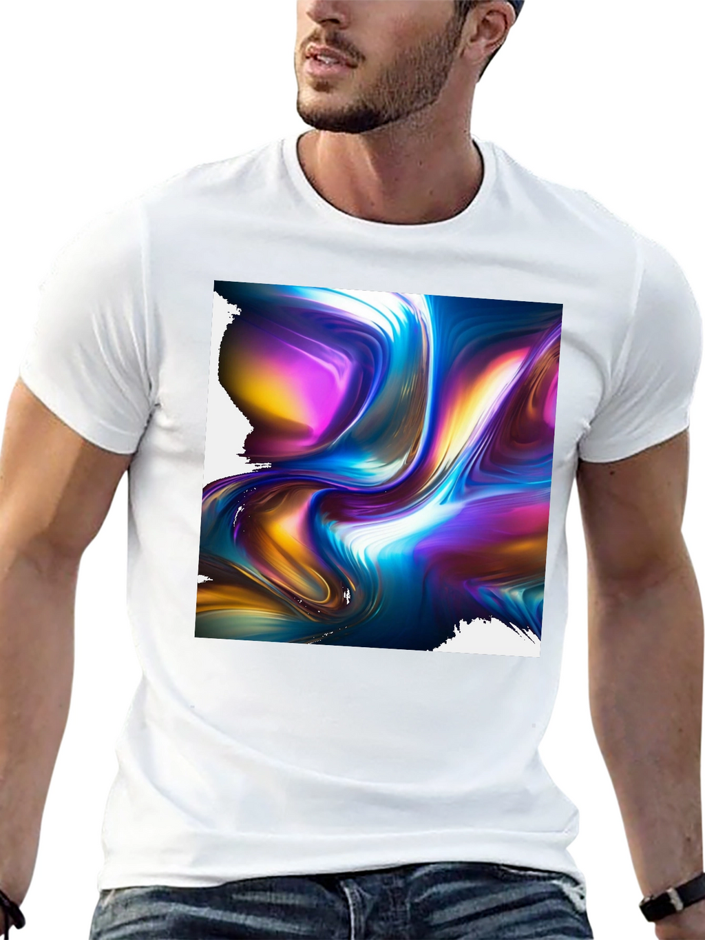 Abstract Art Black Tee: Bold Swirl Design