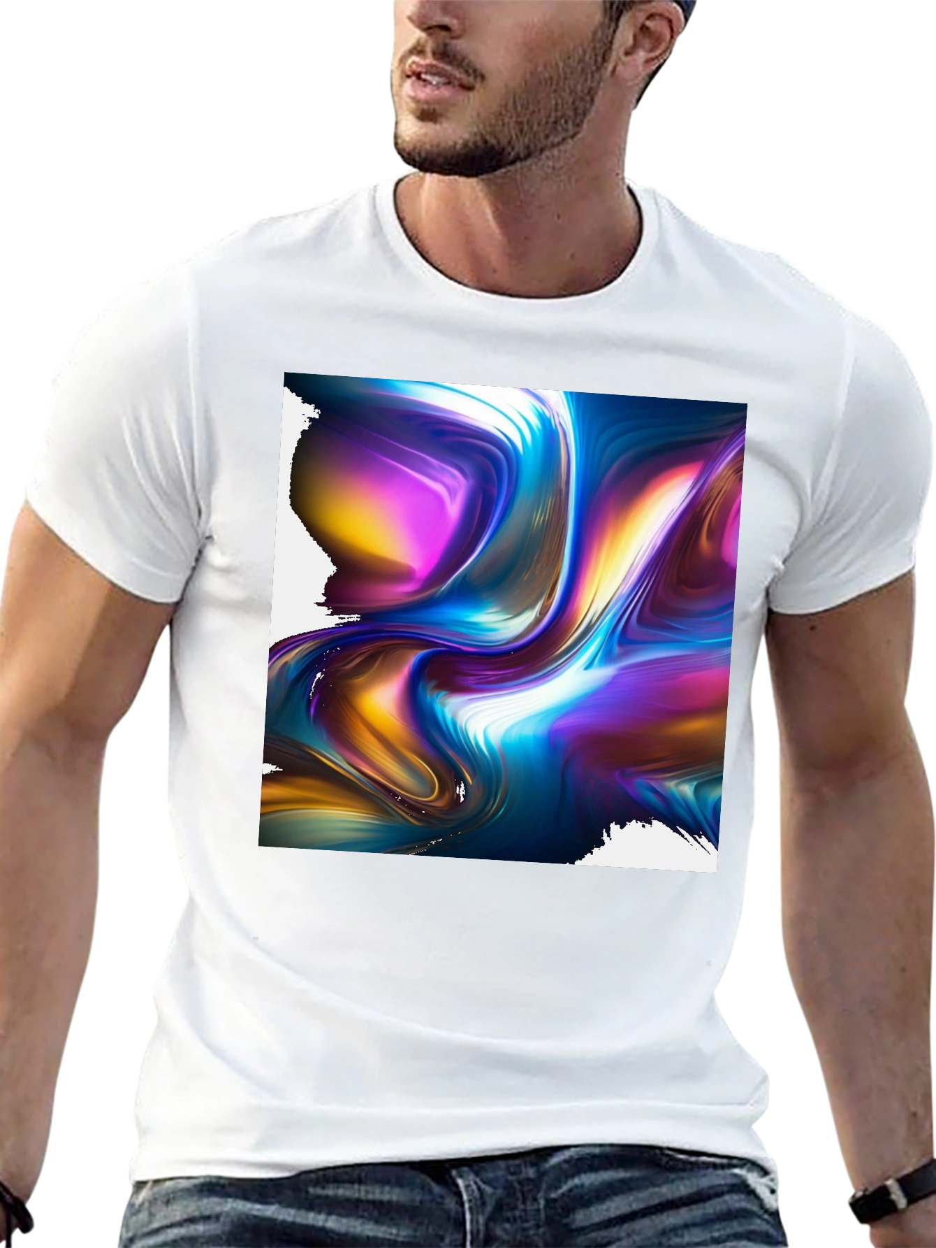 Abstract Art Black Tee: Bold Swirl Design