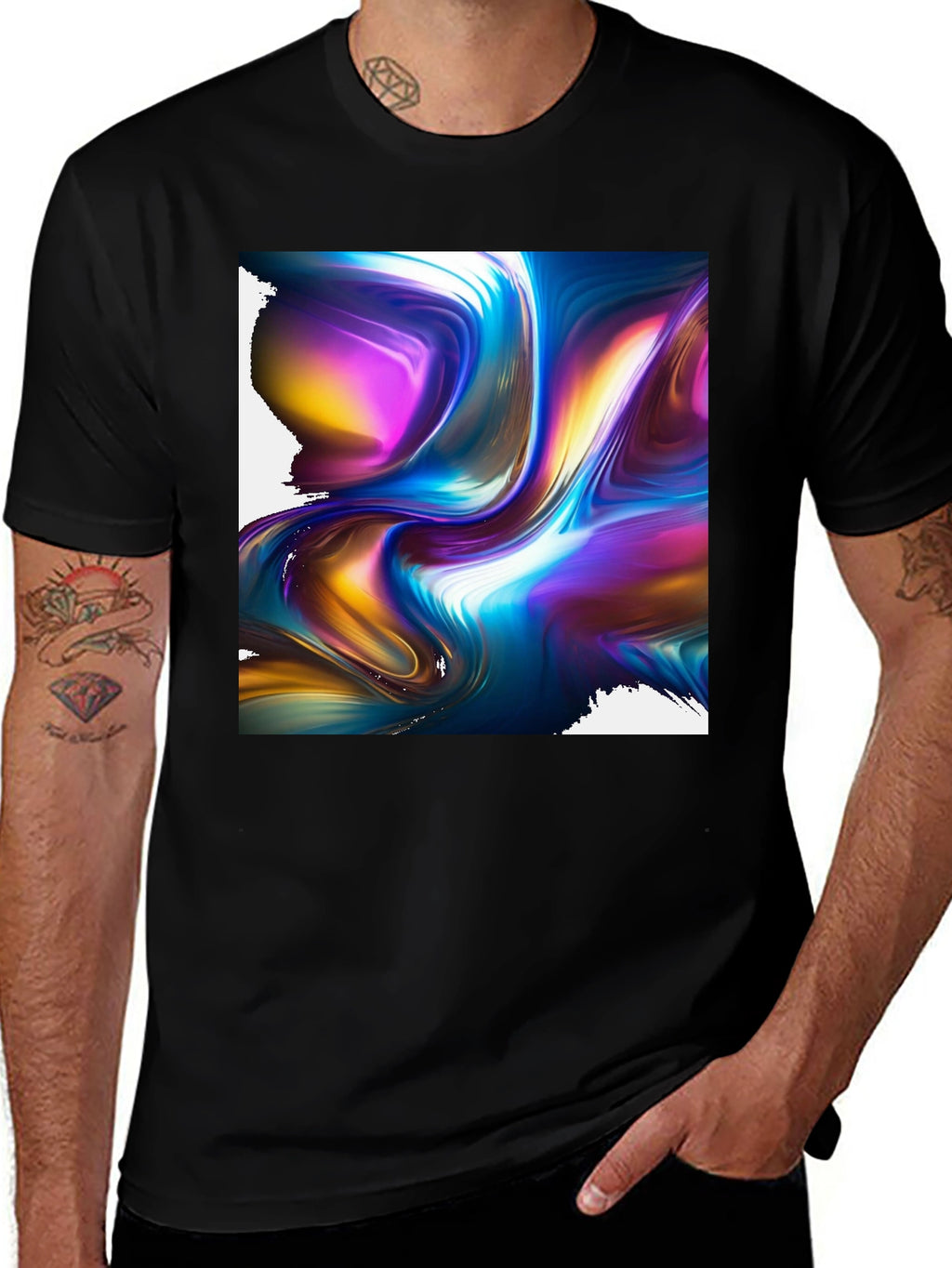 Abstract Art Black Tee: Bold Swirl Design