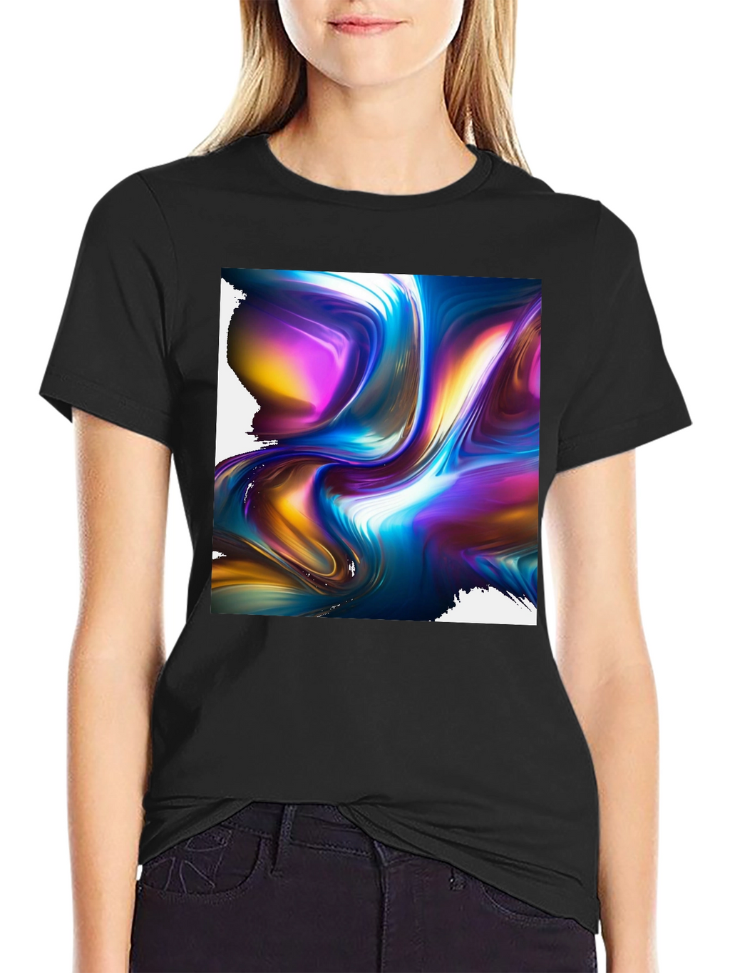 Abstract Art Black Tee: Bold Swirl Design