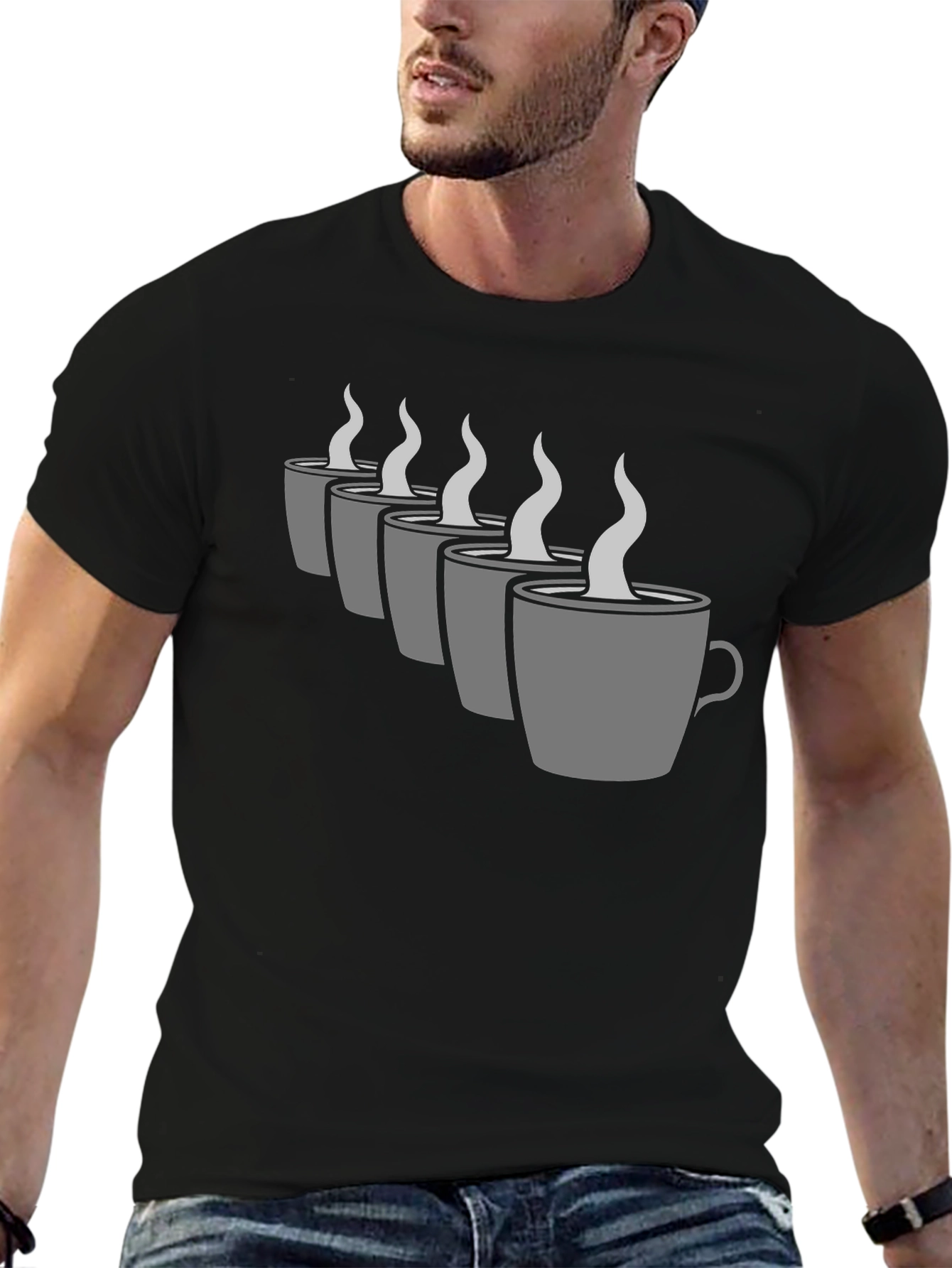 Coffee Cup Graphic Tee - Black Crew Neck