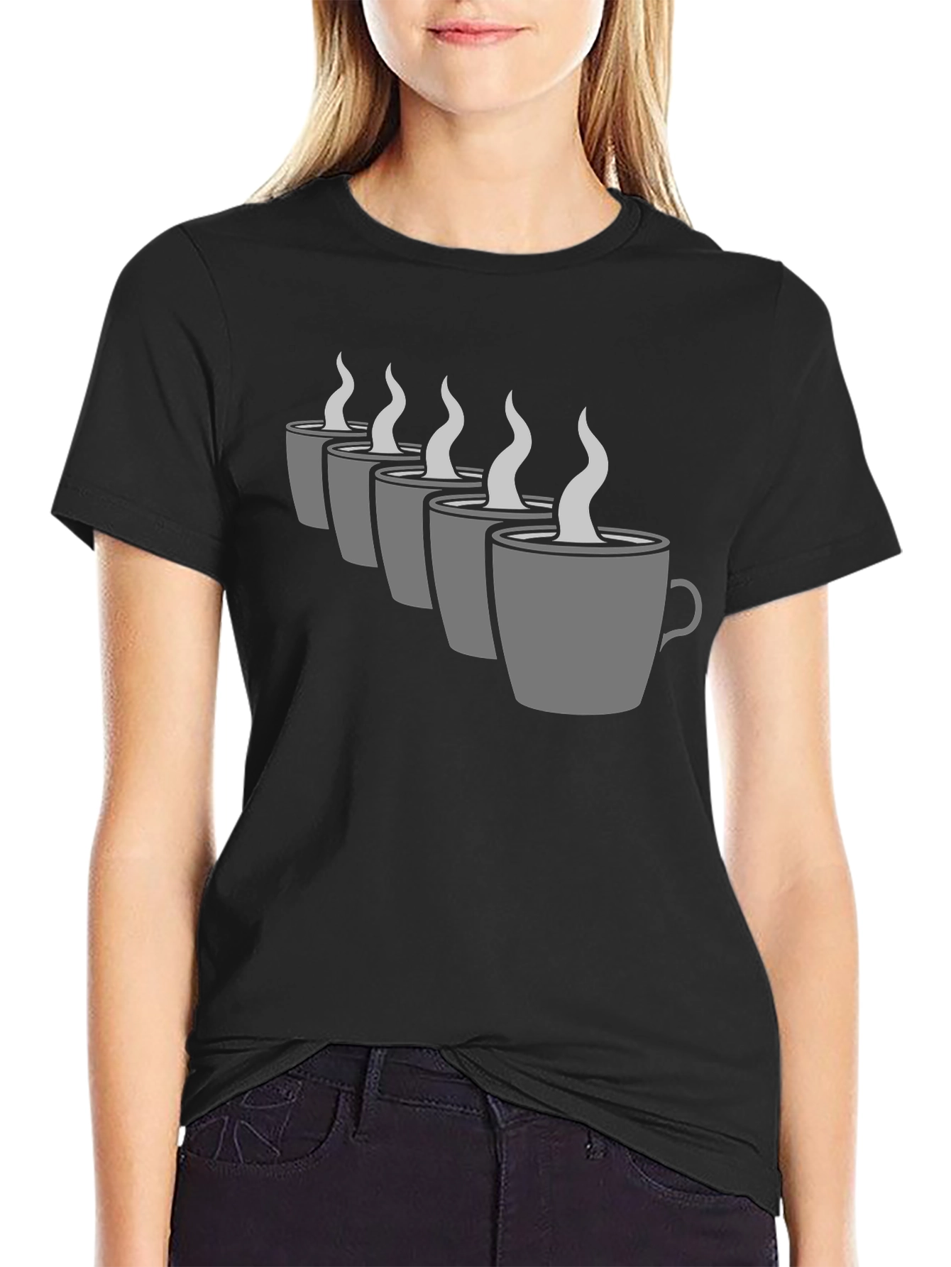 Coffee Cup Graphic Tee - Black Crew Neck