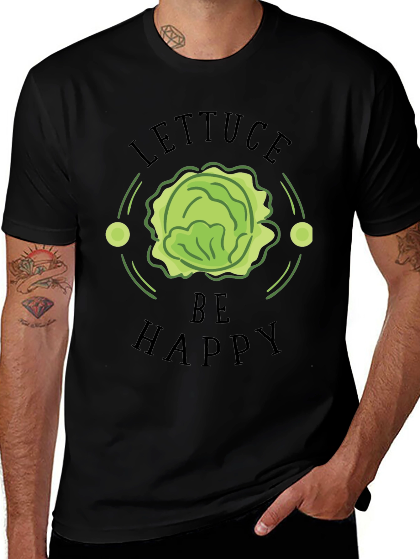 Lettuce Be Happy Black Graphic T-Shirt