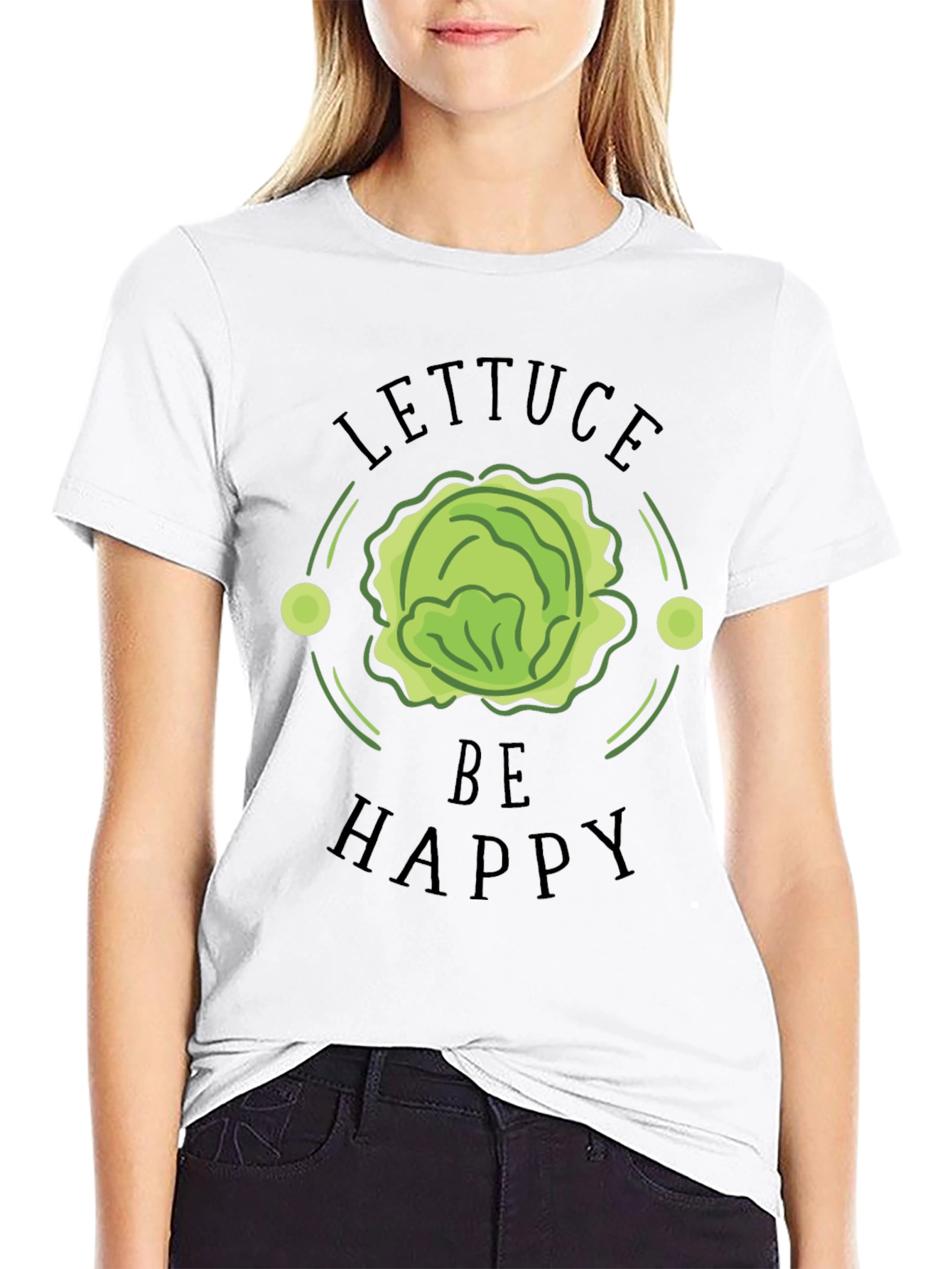 Lettuce Be Happy Black Graphic T-Shirt