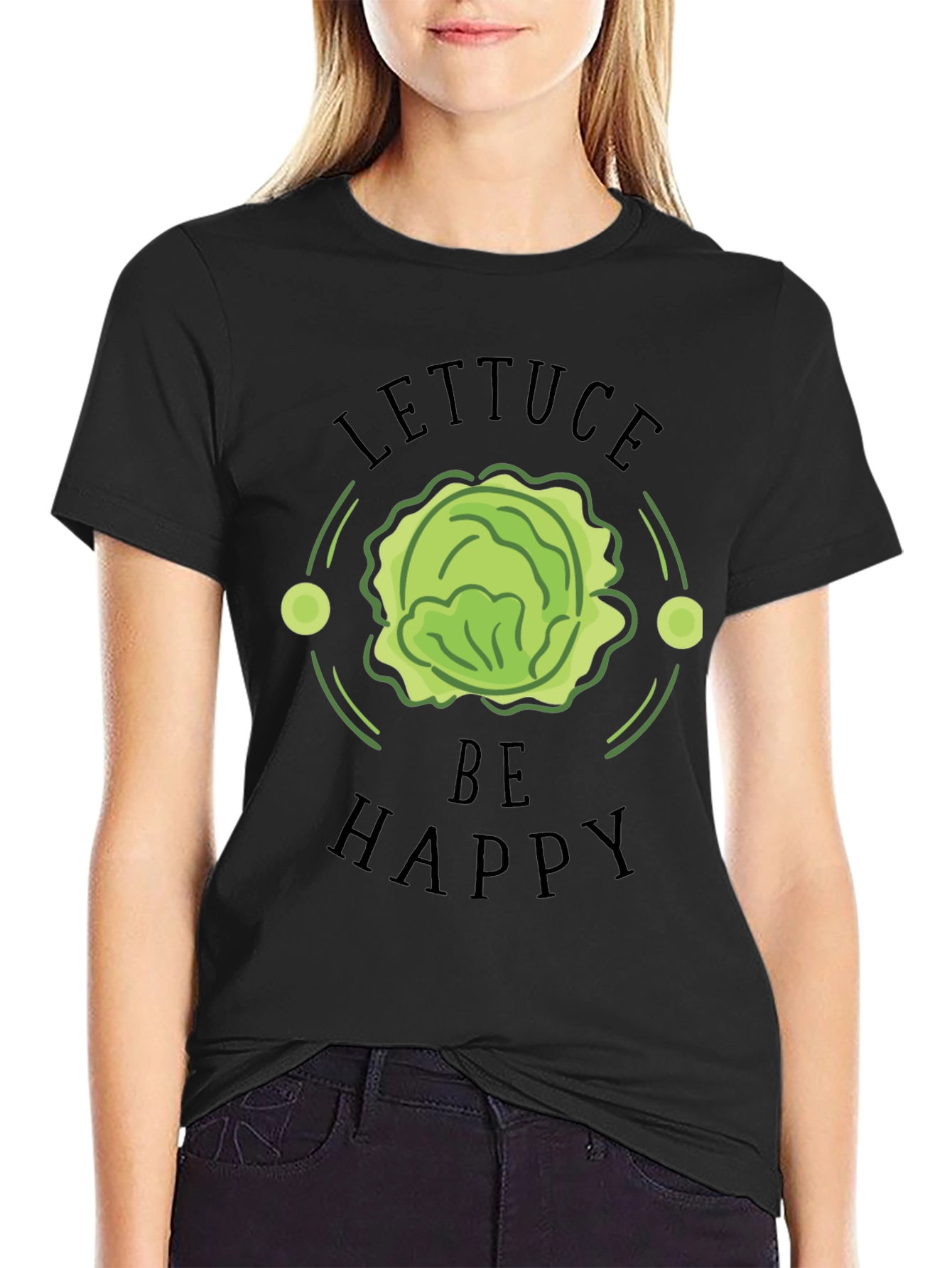 Lettuce Be Happy Black Graphic T-Shirt
