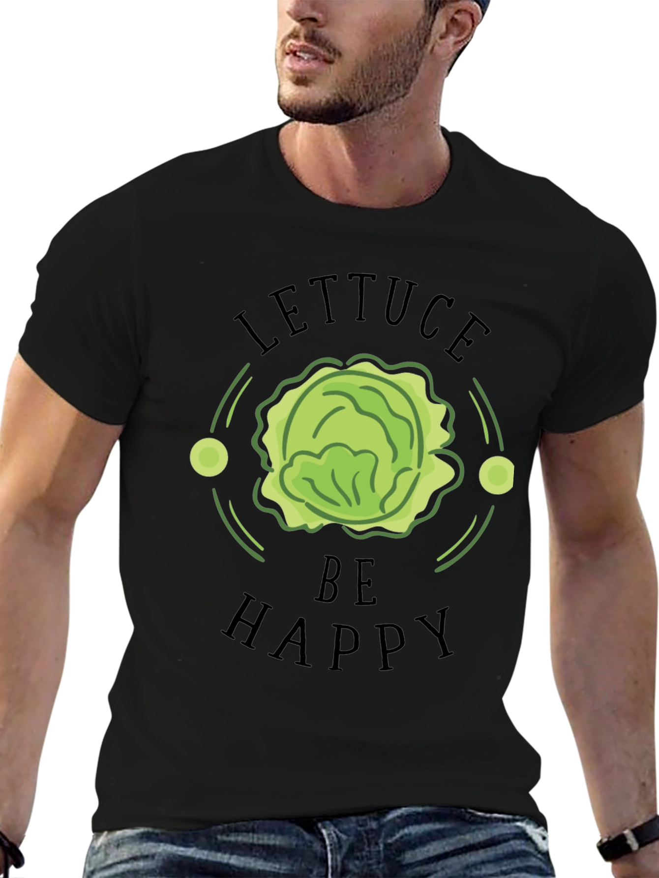 Lettuce Be Happy Black Graphic T-Shirt