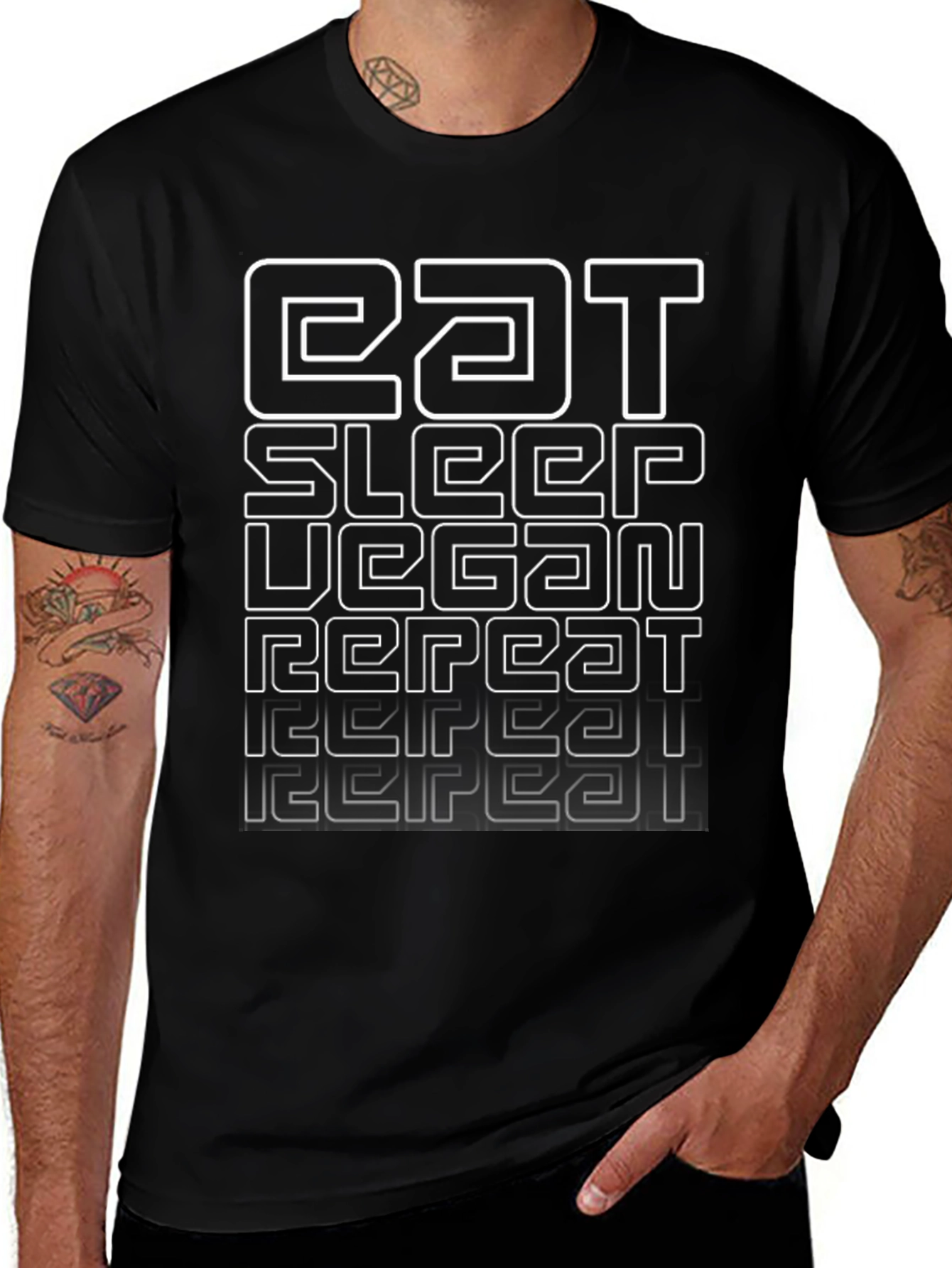 Eat Sleep Vegan Repeat T-Shirt - Black Graphic Tee