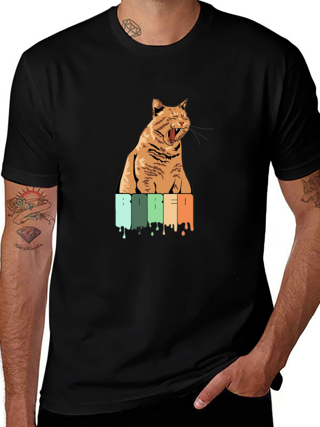 Bored Cat Graphic Tee - Unisex Black T-Shirt
