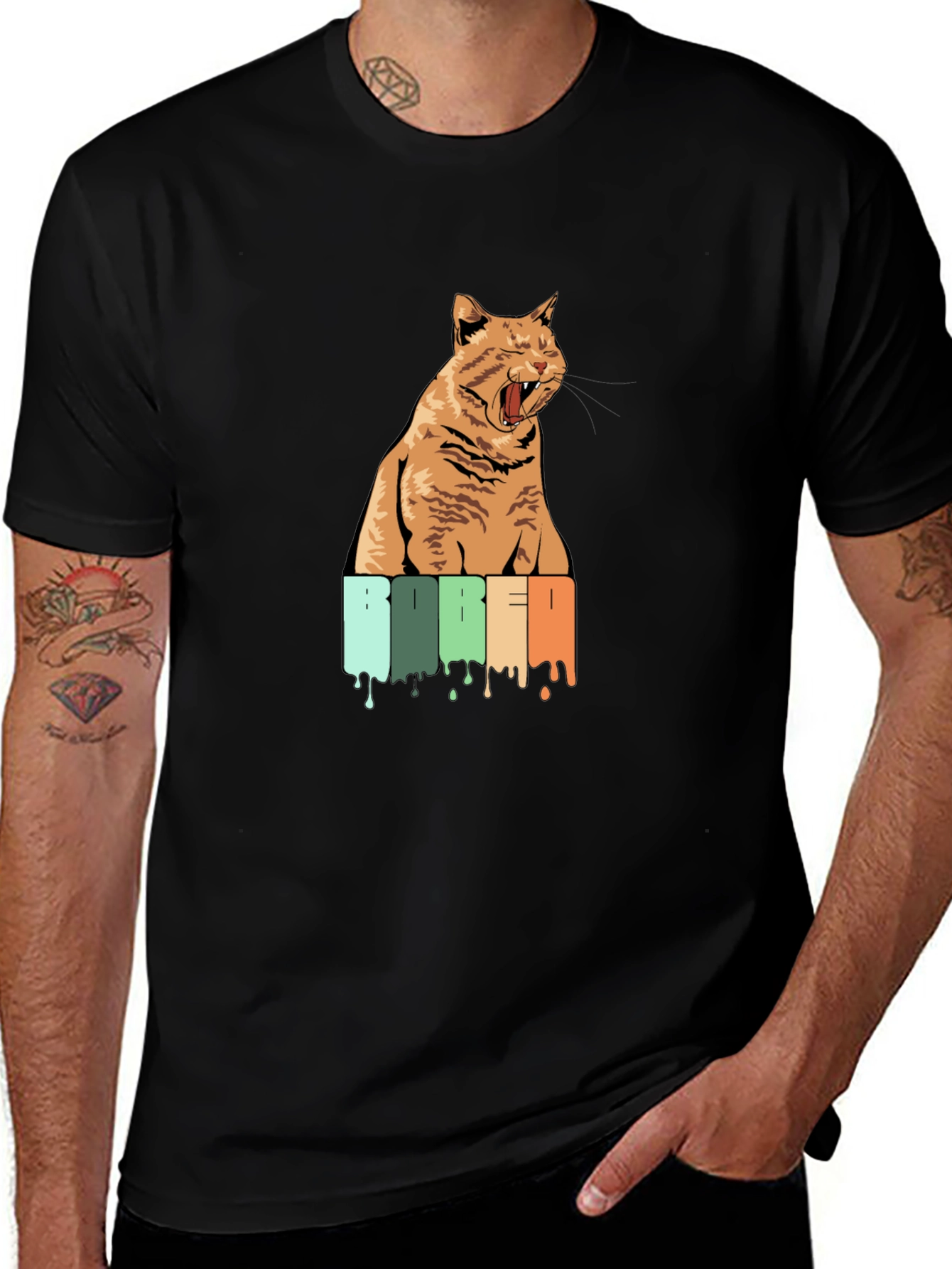 Bored Cat Graphic Tee - Unisex Black T-Shirt