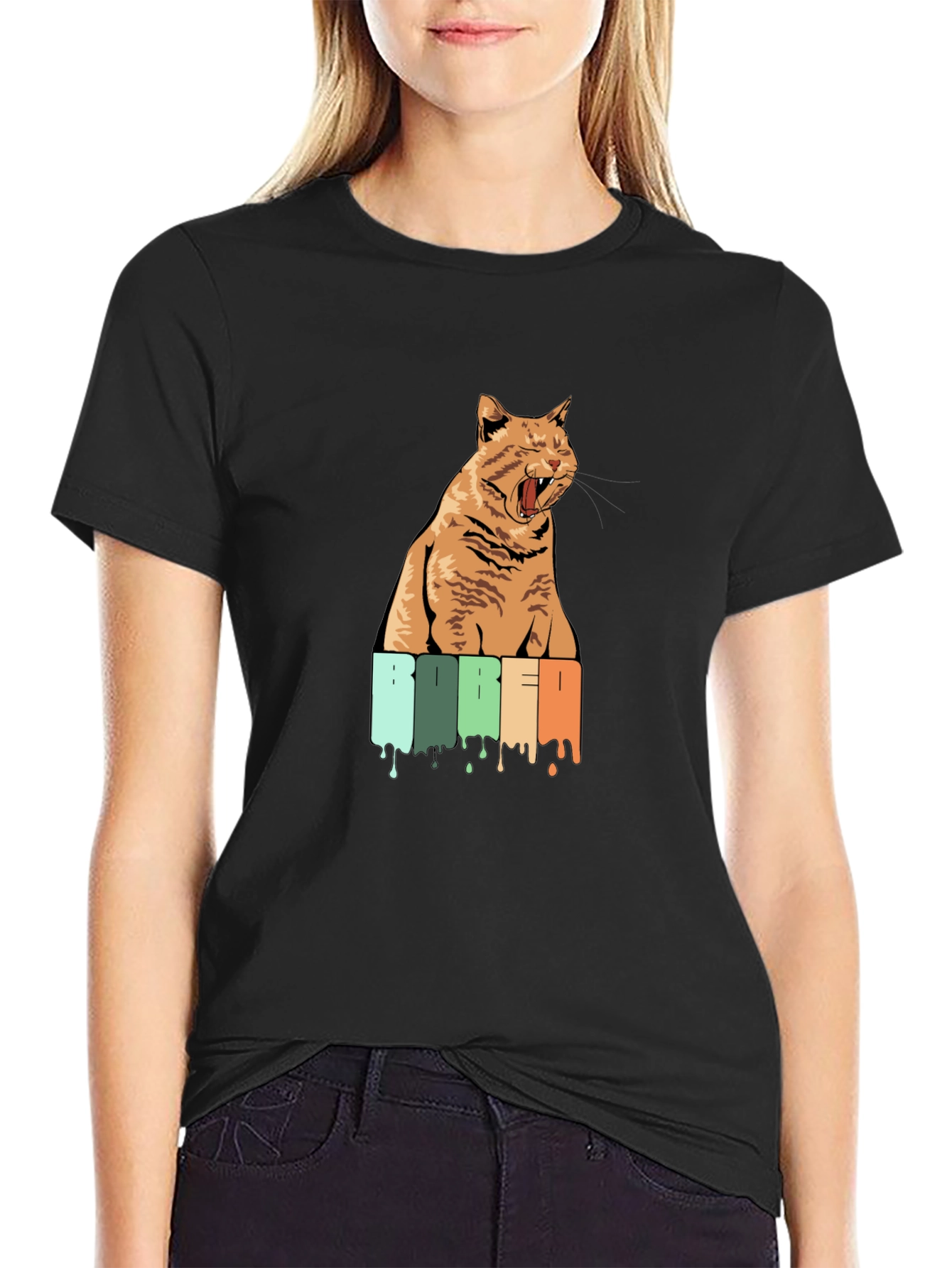Bored Cat Graphic Tee - Unisex Black T-Shirt