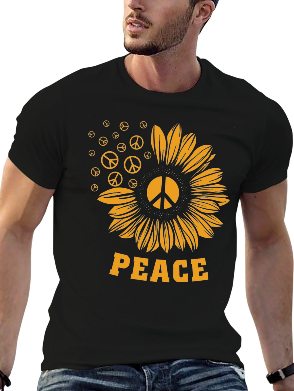 Peace Sunflower Graphic Tee - Black Unisex Shirt
