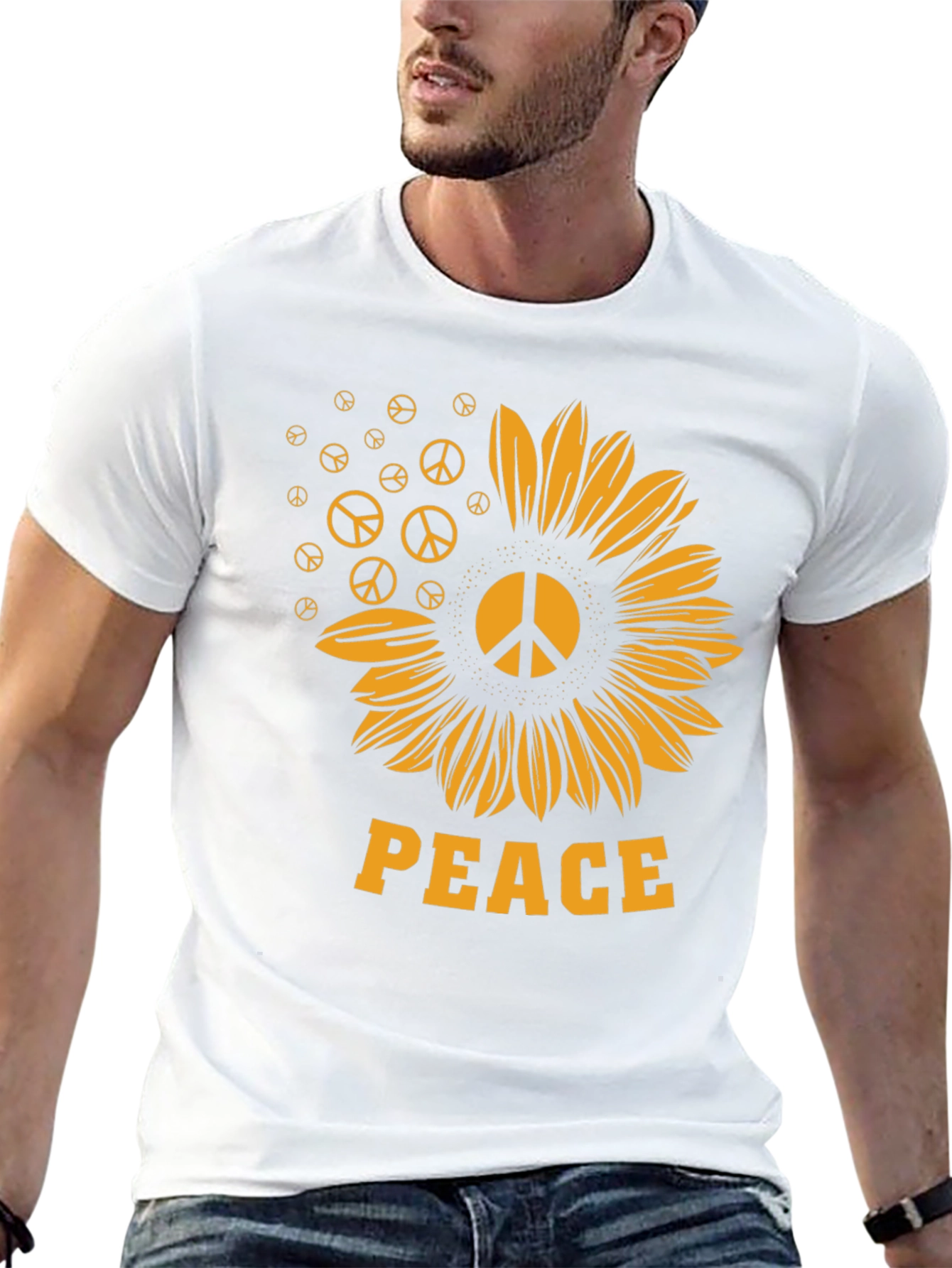 Peace Sunflower Graphic Tee - Black Unisex Shirt