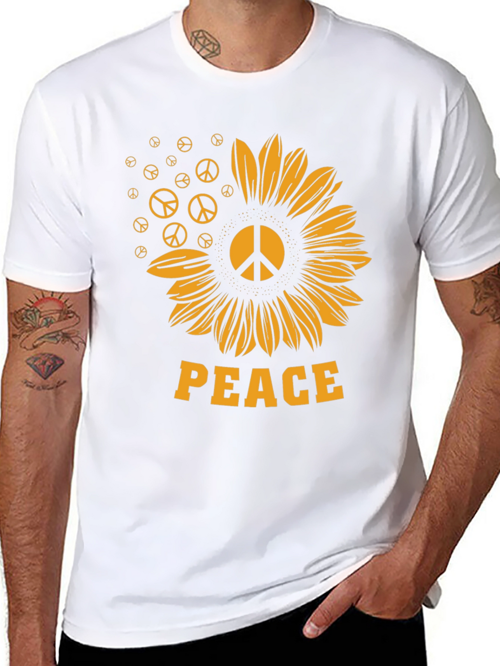 Peace Sunflower Graphic Tee - Black Unisex Shirt