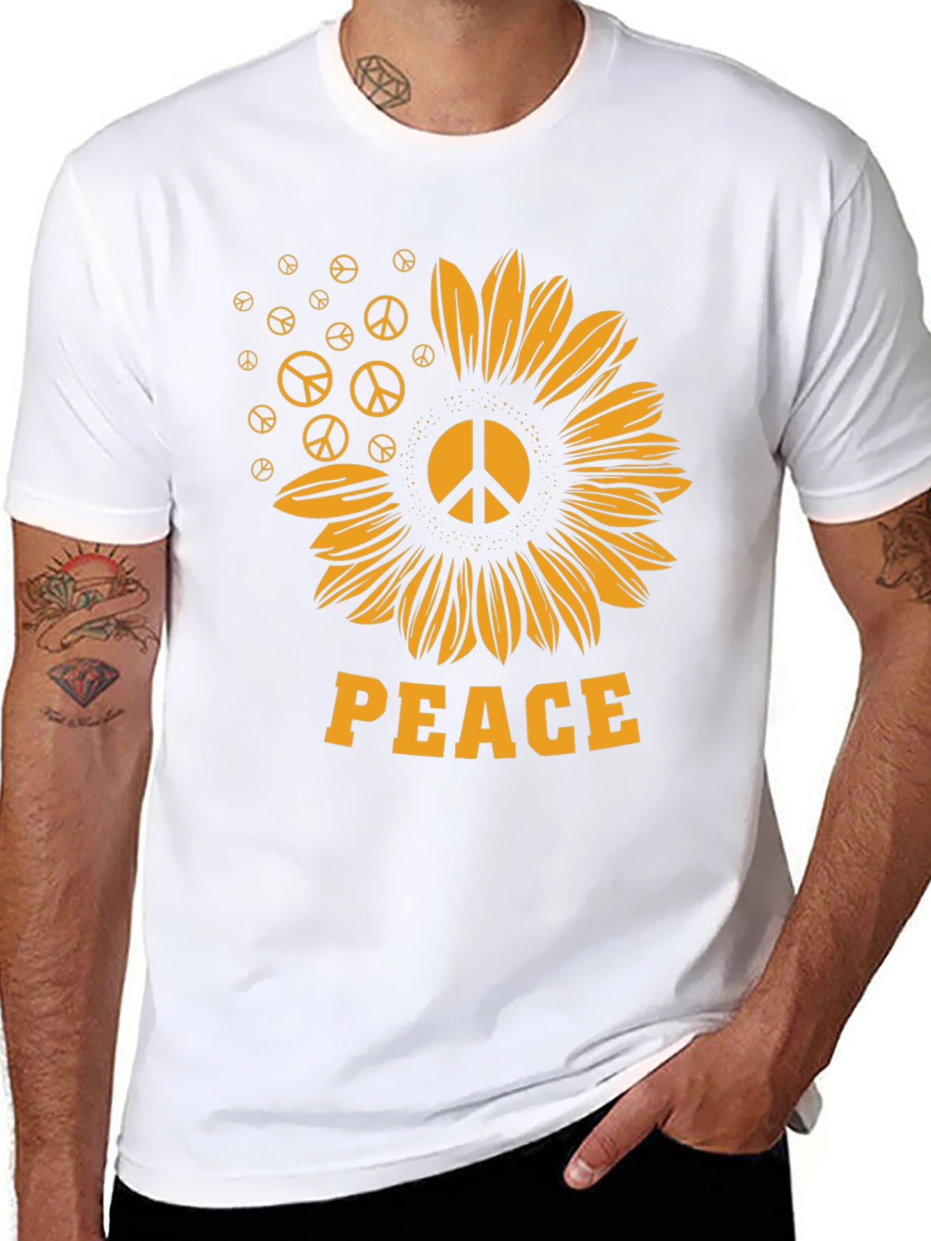 Peace Sunflower Graphic Tee - Black Unisex Shirt