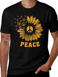 Peace Sunflower Graphic Tee - Black Unisex Shirt