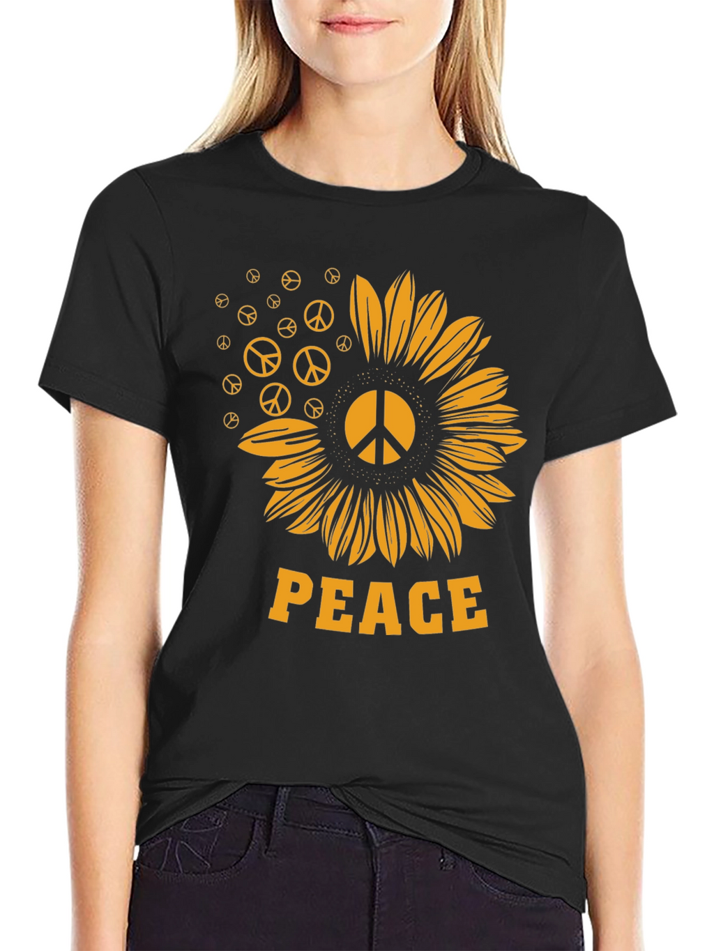 Peace Sunflower Graphic Tee - Black Unisex Shirt