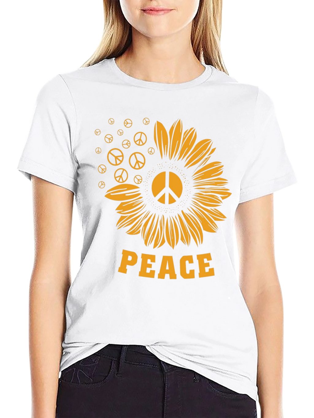 Peace Sunflower Graphic Tee - Black Unisex Shirt
