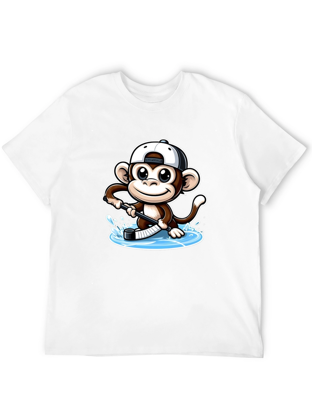 Monkey Hockey Player Black T-Shirt