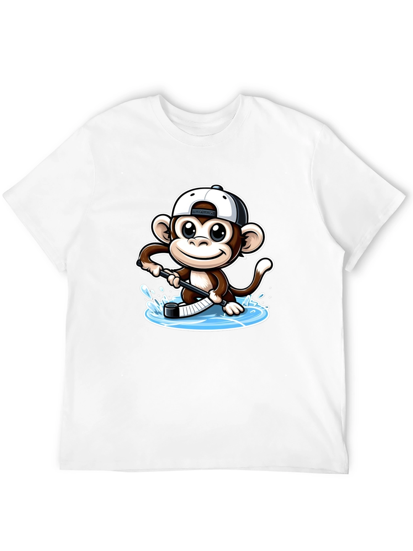Monkey Hockey Player Black T-Shirt