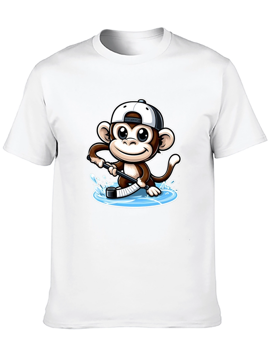 Monkey Hockey Player Black T-Shirt