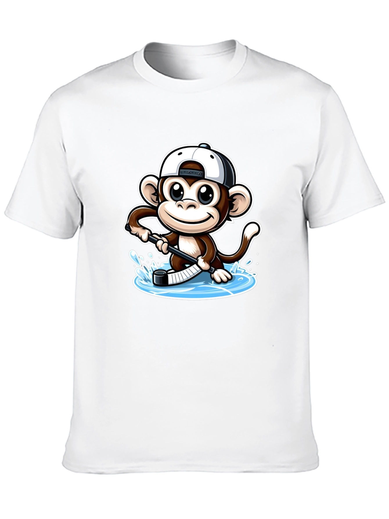 Monkey Hockey Player Black T-Shirt