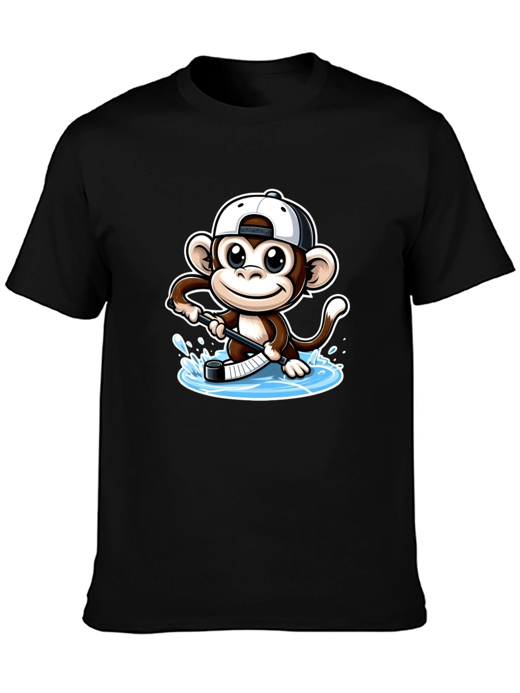 Monkey Hockey Player Black T-Shirt