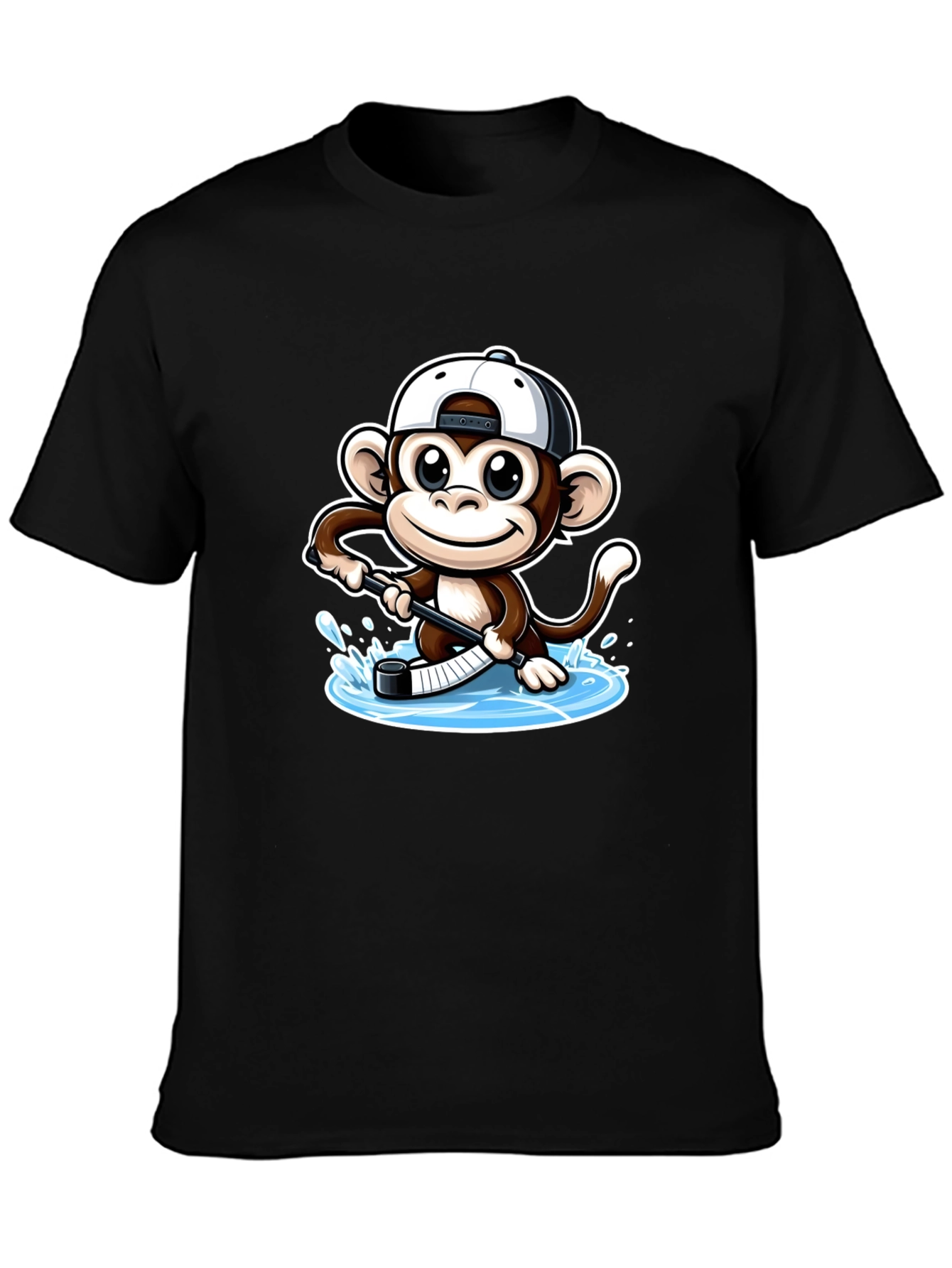 Monkey Hockey Player Black T-Shirt