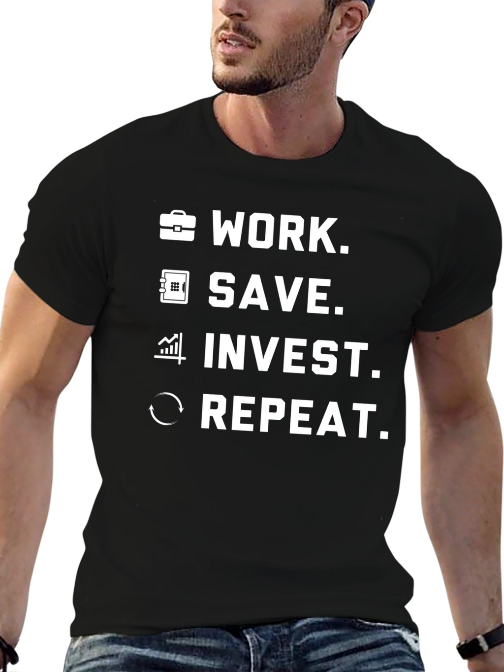 Work Save Invest Repeat Graphic T-Shirt