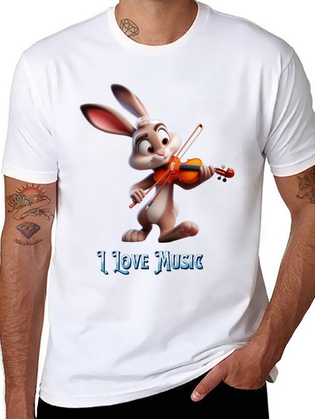 I Love Music T-Shirt with Bunny Playing Violin